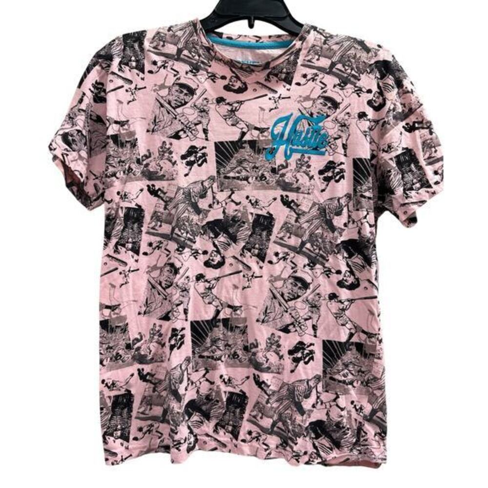 Hustle pink baseball-themed comic book print SZ M